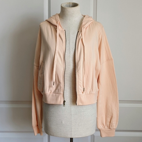 Young Fabulous & Broke Hoodie Cropped Full Zip Front Faux Pockets Peach M NWT - Picture 3 of 11